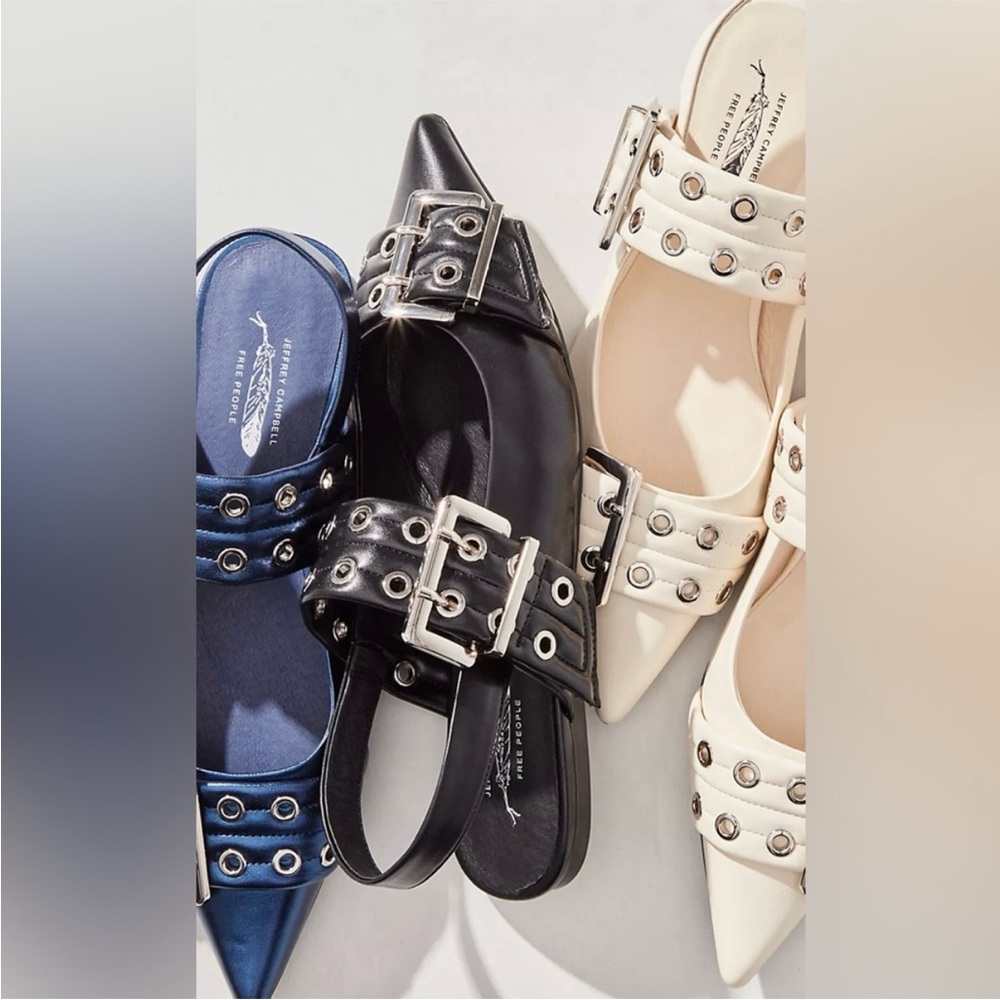 Jeffrey Campbell Lilly Buckle Slingback Flats Sandals Sz 6 Black Silver NEW NIB - Picture 3 of 10